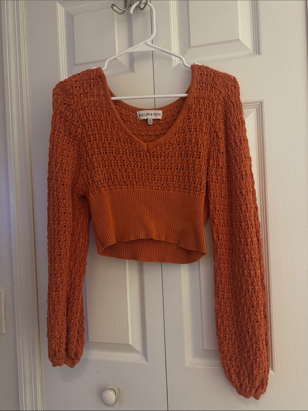 Willow and wind Cropped Crochet-Style Sweater in Rust
